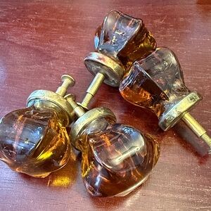 Antique Amber Glass Knobs. Set of 4